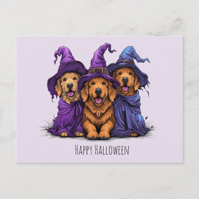 Postal Feliz Halloween Golden Retriever Dogers Witches (Anverso)