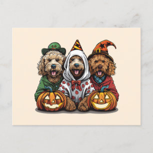Postal Feliz Halloween Goldendoodle Dogs