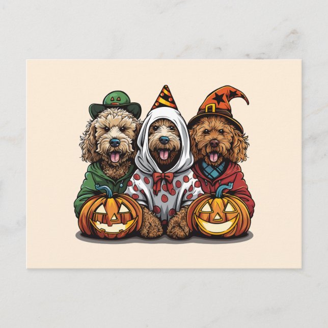 Postal Feliz Halloween Goldendoodle Dogs (Anverso)