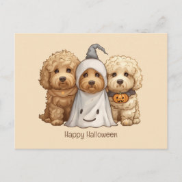 Postal Feliz Halloween Goldendoodle Dogs
