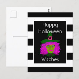 Postal Feliz Halloween Graciosa Cita de Brujas Malvadas