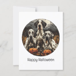 Postal Feliz Halloween grandes perros daneses Jack O Lant