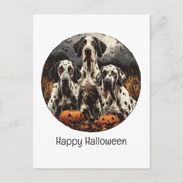 Postal Feliz Halloween grandes perros daneses Jack O Lant (Anverso)