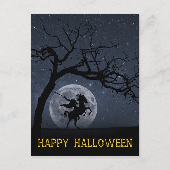 Postal Feliz Halloween Halloween Cabeza de jinete sin cab (Anverso)