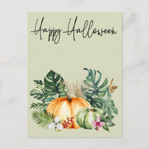 Postal Feliz Halloween Hawái Calabaza Tropical