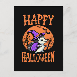 Postal Feliz Halloween Hedgehog Witch