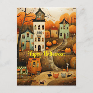 Postal Feliz Halloween ilustración colorida