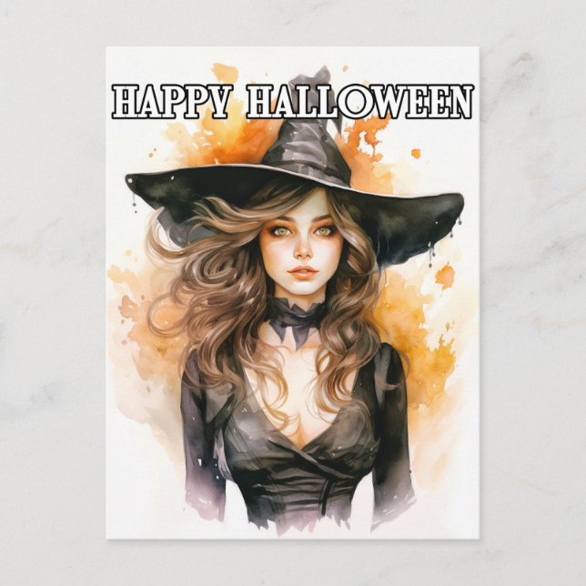 Postal Feliz Halloween | Ilustracion de brujas de otoño (Anverso)