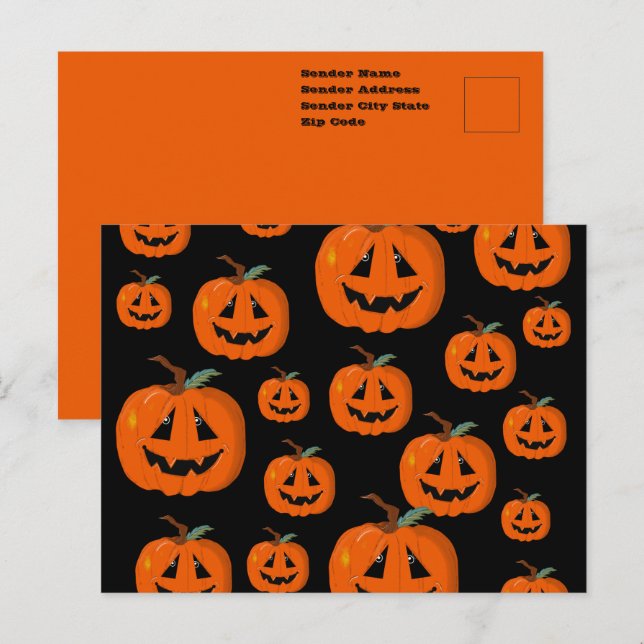 Postal Feliz Halloween Jack O Lantern Arte ilustrativo (Anverso / Reverso)
