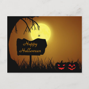 Postal Feliz Halloween Jack O Lantern Pumpkins
