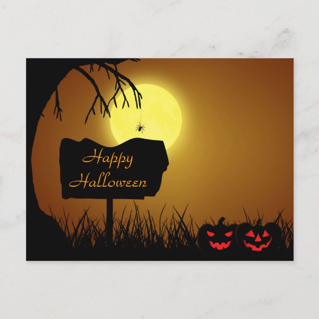 Postal Feliz Halloween Jack O Lantern Pumpkins (Anverso)