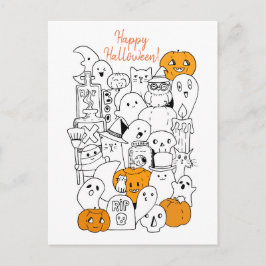 Postal Feliz Halloween Kawaii Doodle