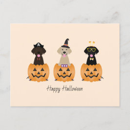 Postal Feliz Halloween Labrador Recuperar Calabaza de Per