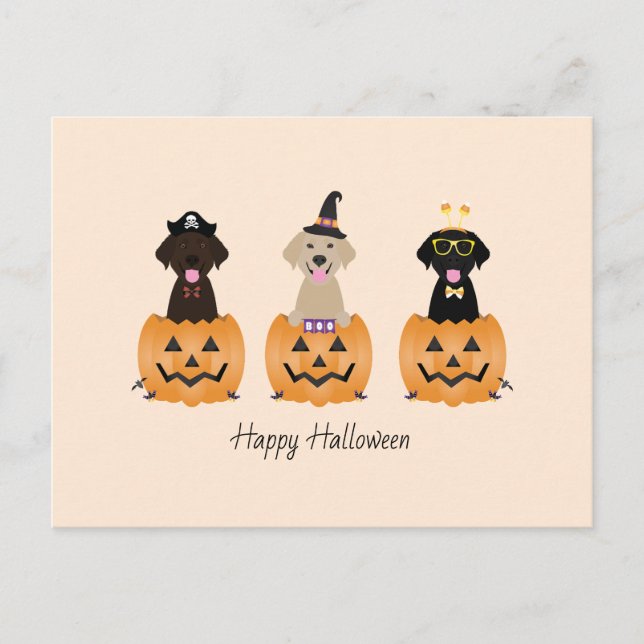 Postal Feliz Halloween Labrador Recuperar Calabaza de Per (Anverso)