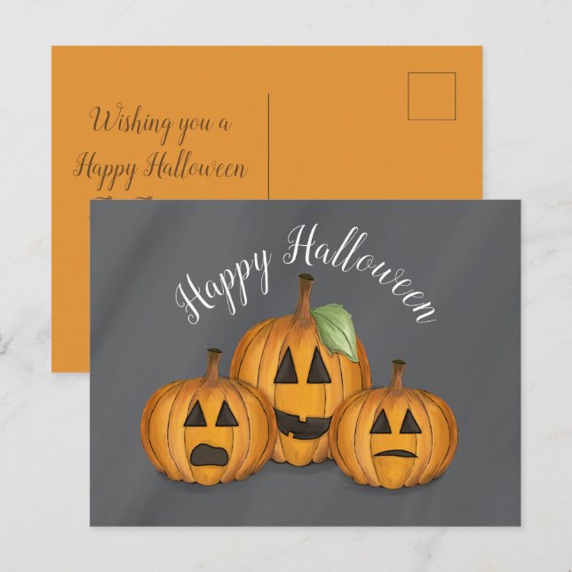 Postal Feliz Halloween Lindas Calabazas Jack O Linternas (Anverso / Reverso)