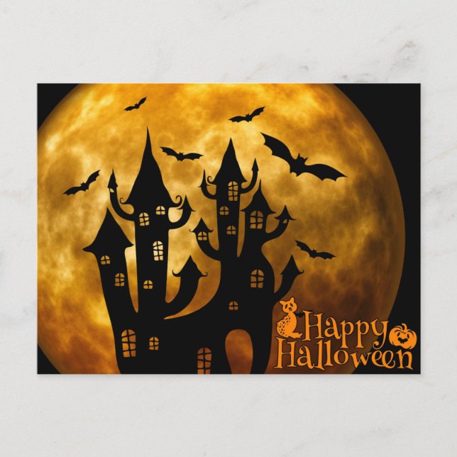 Postal Feliz Halloween (luna llena) (Anverso)