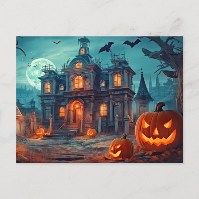 Postal Feliz Halloween | Manor embrujada (Anverso)