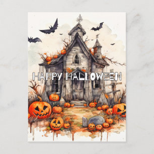 Postal Feliz Halloween Mansión embrujada