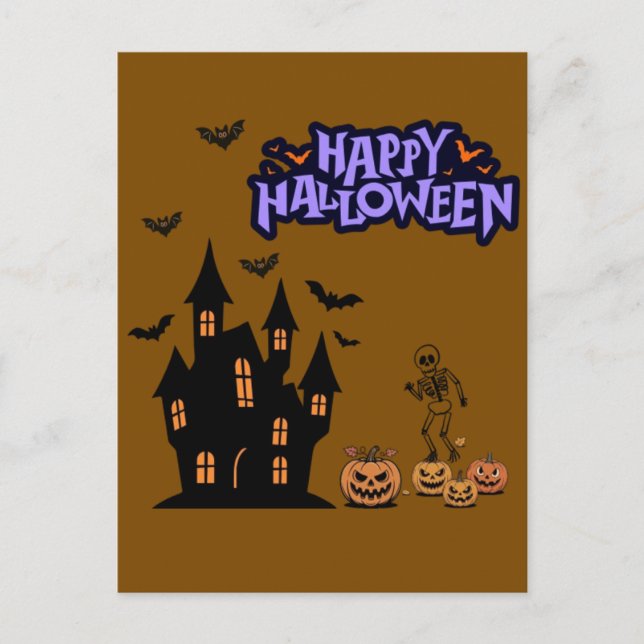 Postal Feliz Halloween marrón (Anverso)