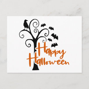 Postal Feliz Halloween Murciélagos de Árbol Muerto Cuervo