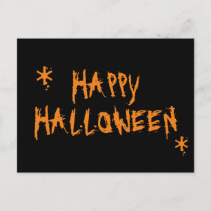 Postal Feliz Halloween naranja negro espeluznante aterrad