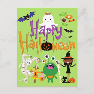 Postal Feliz Halloween Niños Divertidos y Espeluznantes 