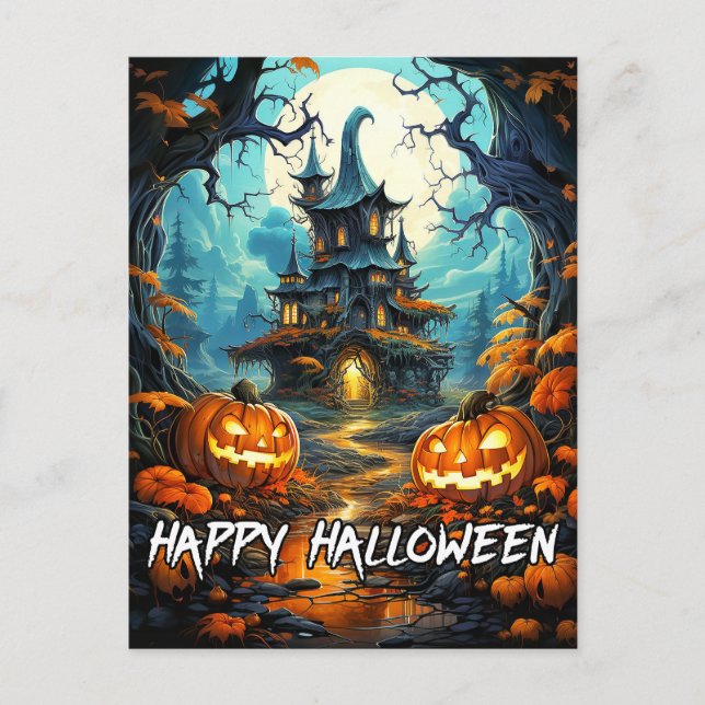 Postal Feliz Halloween Old Haunty House (Anverso)