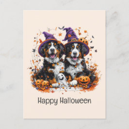 Postal Feliz Halloween Perros de Montaña Berneses
