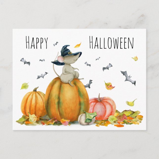 Postal Feliz Halloween Personalizado lindo Witch Mouse (Anverso)