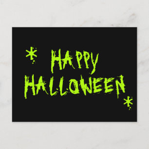 Postal Feliz Halloween resbaladizo neón verde y negro esp