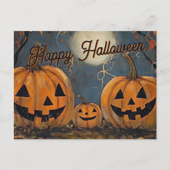 Postal Feliz Halloween Resplandor de Jack O' Lantern (Anverso)
