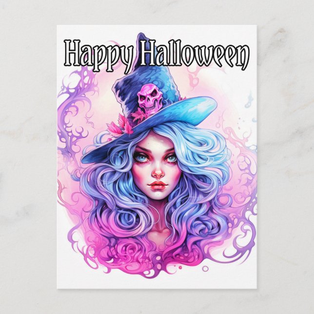 Postal Feliz Halloween - Salem Witch Ilustracion (Anverso)