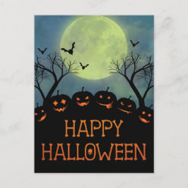 Postal Feliz Halloween Scary Pumpkins Bats