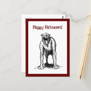 Postal Feliz Halloween Scary Spooky Demon Hell Dog