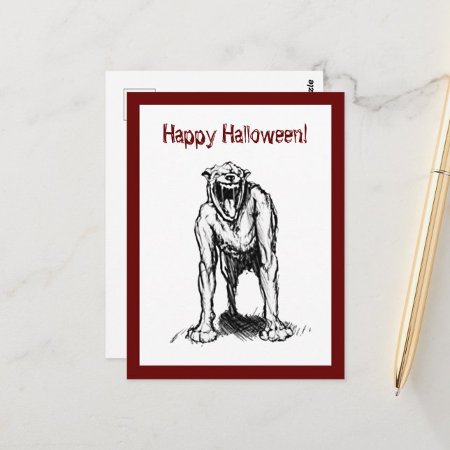 Postal Feliz Halloween Scary Spooky Demon Hell Dog (Anverso/Reverso In Situ)