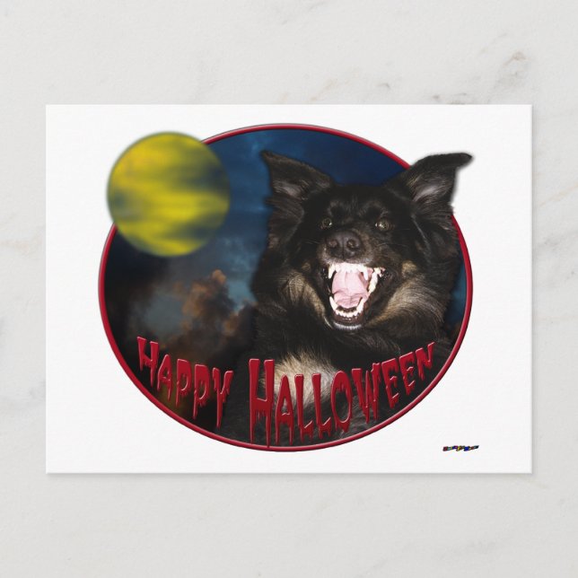 Postal Feliz Halloween Scary Wolf (Anverso)