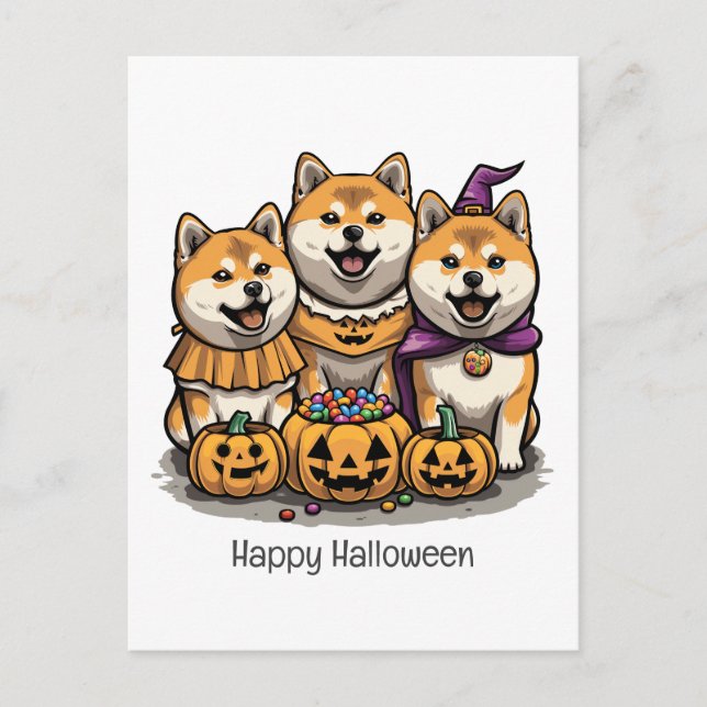 Postal Feliz Halloween Shiba Inu Dogs (Anverso)