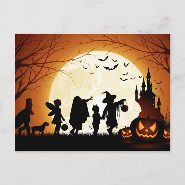 Postal Feliz Halloween Silhouette Children (Anverso)