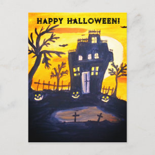 Postal Feliz Halloween Spooky Bats Watercolor Creepy