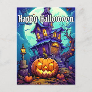 Postal Feliz Halloween Spooky Haunty House