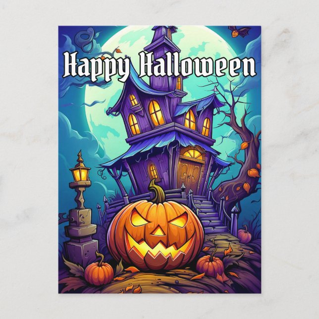 Postal Feliz Halloween Spooky Haunty House (Anverso)