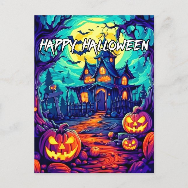 Postal Feliz Halloween Spooky Haunty House (Anverso)