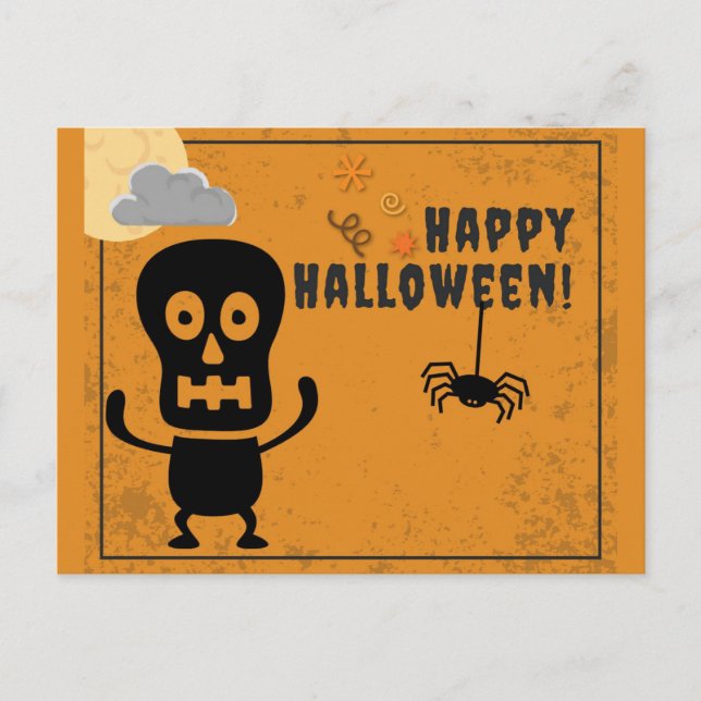 Postal Feliz Halloween Spooky Skeleton Spider (Anverso)