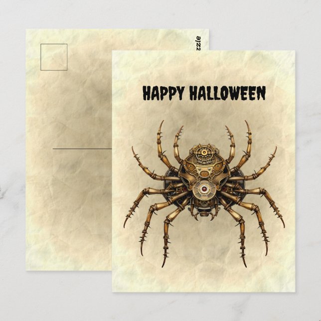 Postal Feliz Halloween Steampunk Spider (Anverso / Reverso)