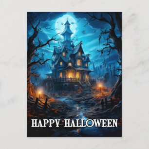 Postal Feliz Halloween Vieja y espeluznante mansión emb