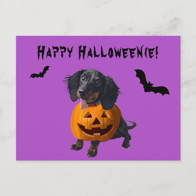 Postal Feliz Halloweenie Dachshund Wiener Dog Funny (Anverso)