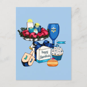 Postal Feliz Hanukkah - Dreidel - Estrella de David