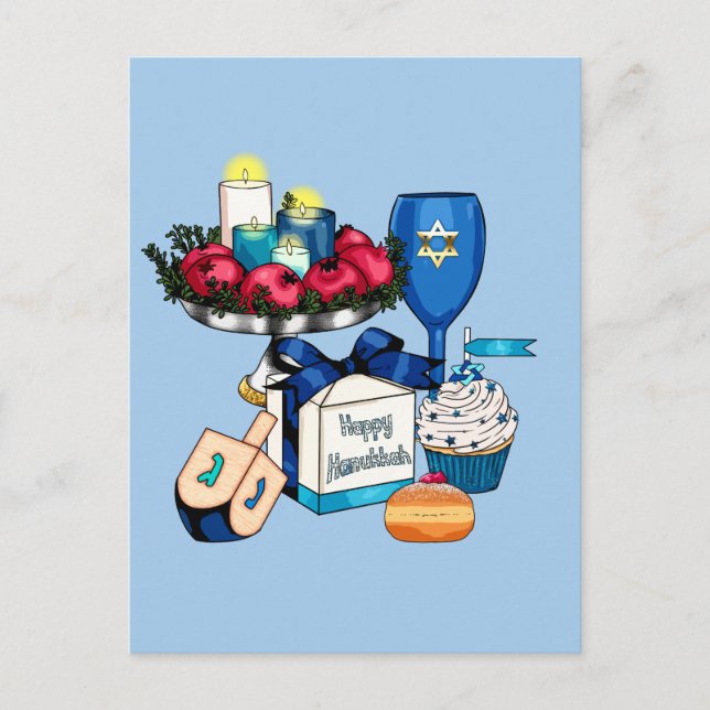 Postal Feliz Hanukkah - Dreidel - Estrella de David (Anverso)