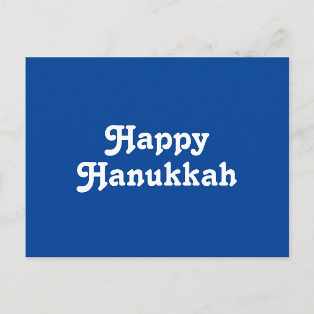 Postal "Feliz Hanukkah" fiesta azul de feriado blanco (Anverso)