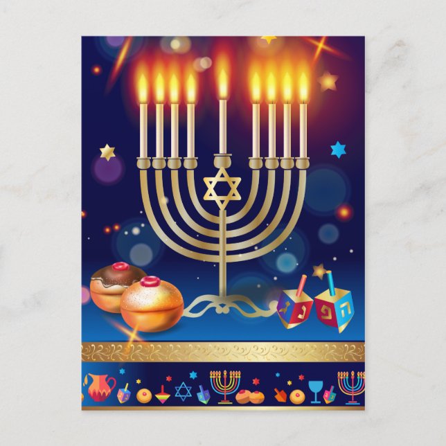 Postal Feliz Hanukkah Hermosa festividad Judía (Anverso)